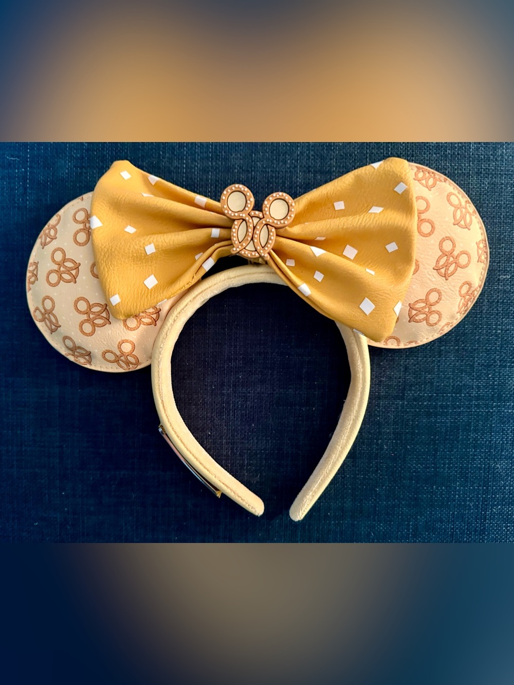 Disney Loungefly Pretzels on Mustard Gold w/Polka Bow Ears Headband
